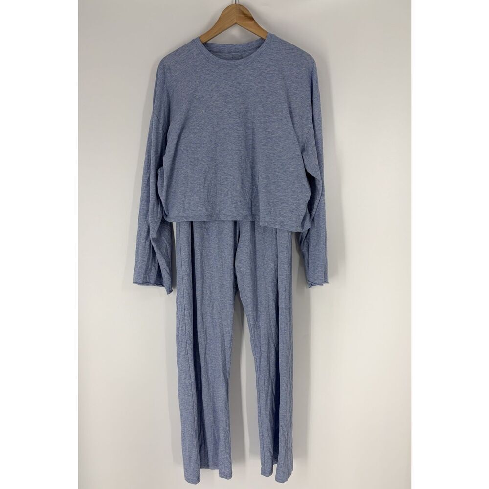Lunya Pajama Set XL/Small Blue Supima Cotton Long Sleeve Tee Pants Lounge Casual